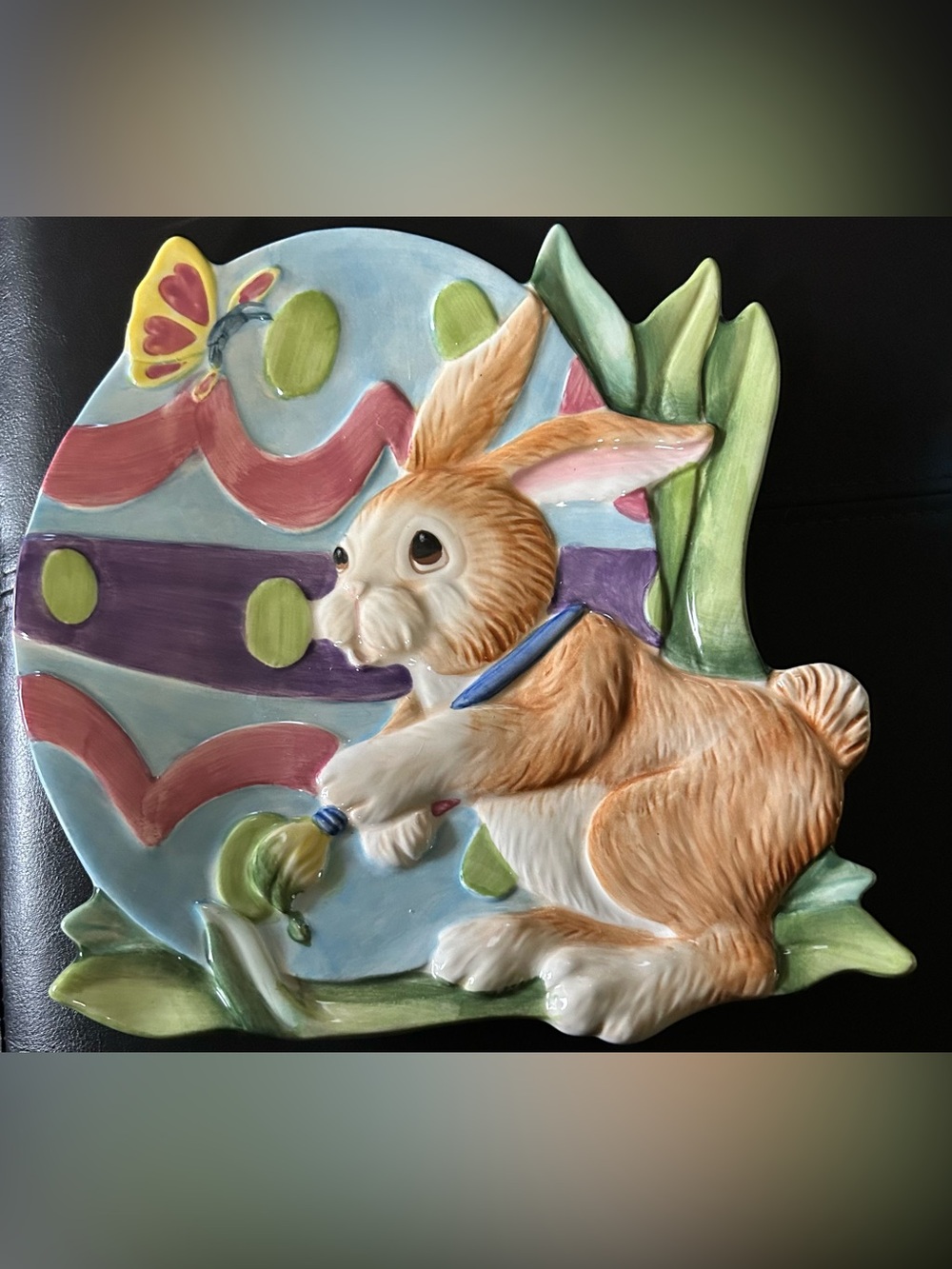 Fitz and Floyd Painting eggs Easter
Plate with Bunny Rabbit & Butterfly 
9”X9.5”